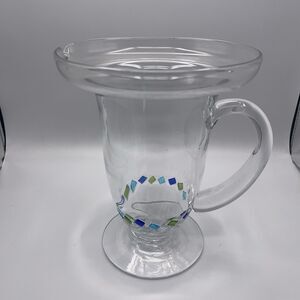 Recycled Glass Margarita Pitcher Blue Green Handmade With Handle Confetti